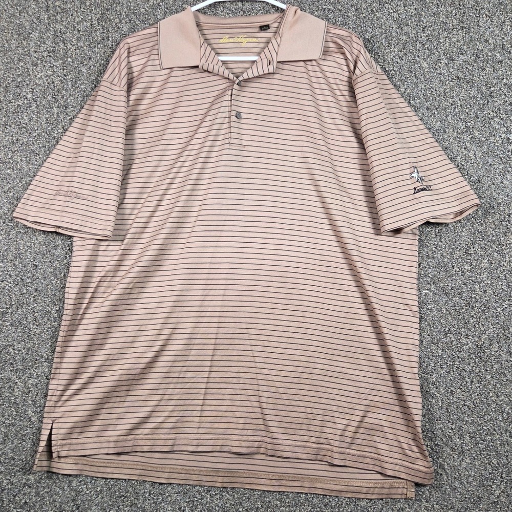 Ben Hogan Polo Shirt Mens Large Tan Black Striped Double Mercerized Cotton G0039